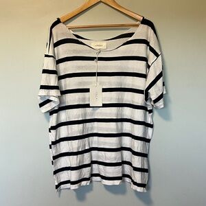 NWT THE GREAT. the cut neck tee bleach stripe